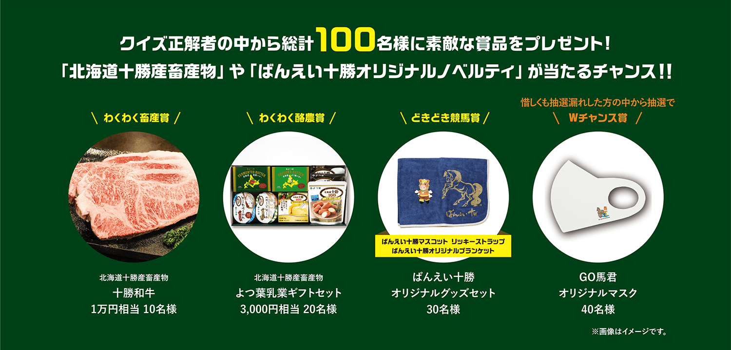 クイズの正解者の中から総計100名様に素敵な賞品をプレゼント！